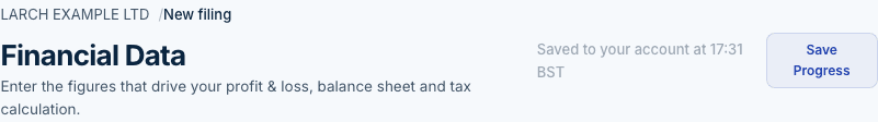The wizard header with Save Progress and a Saved to your account time labelled BST.